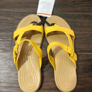 Crocs Comfort Tulum Toe Post Yellow Tan Slide Rubber Sandal
